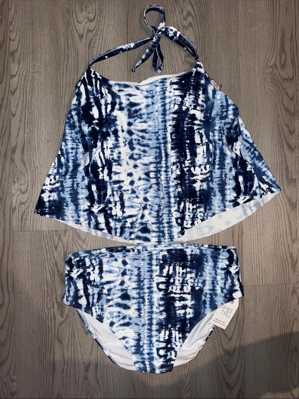 Time and Tru Blue and White Tie-Dye Tankini Bikini Set